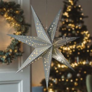 solight led vianočná hviezda strieborná, závesná, časovač, 60cm, 20x led, 2x aa