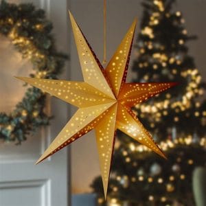 solight led vianočná hviezda zlatá, závesná, časovač, 60cm, 20x led, 2x aa