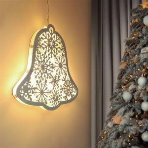 solight led drevený vianočný zvonček, 9x led, biela, 30cm, časovač, 2x aa