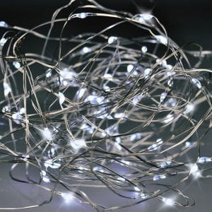 solight vianočná reťaz strieborná, 50x mini led, 5m, 3 x aa, studené svetlo