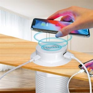 solight bezdrôtová 15w + usb a+c 20w pd výsuvná nabíjačka, biela