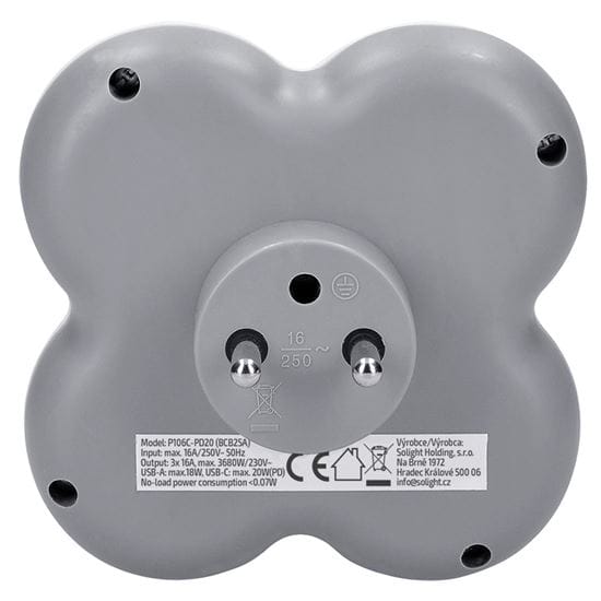 Rozbočovač, 3x 16a, usb a+c rychlonabíjačka 20w pd, biely-sivý 2 solight rozbočovač, 3x 16a, usb a+c rychlonabíjačka 20w pd, biely sivý