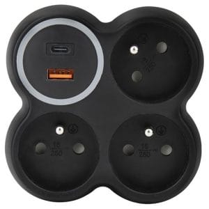 solight rozbočovač, 3x 15a, usb a+c rychlonabíjačka 20w pd, matná čierna