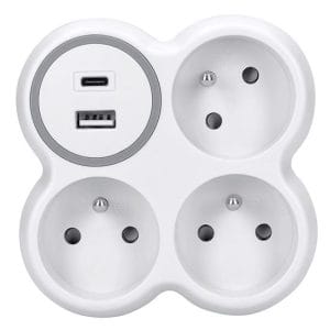 solight rozbočovač, 3x 15a, usb nabíjačka a+c, biely sivý