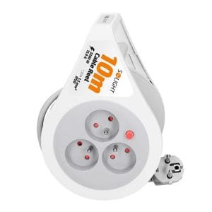 solight predlžovací prívod na bubne 10m, 3 zásuvky, sivý kábel, 3x 1,5mm2