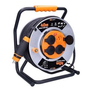 solight predlžovací prívod na kovovom bubne, 4 zásuvky, 40m kábel guma neoprén, 3x 2,5mm2, ip44