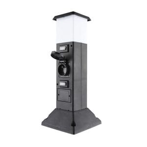 solight záhradný stĺpik ip44 s led osvetlením, plast, 2 zásuvky, hranol, čierny