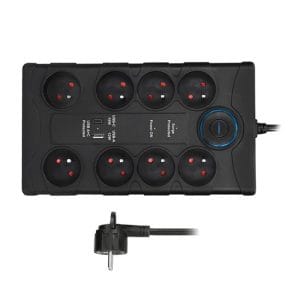 solight prepäťová ochrana, 8z, usb a+c, 2m, čierna, ochrana proti bleskom, predlžovák, p4you shop