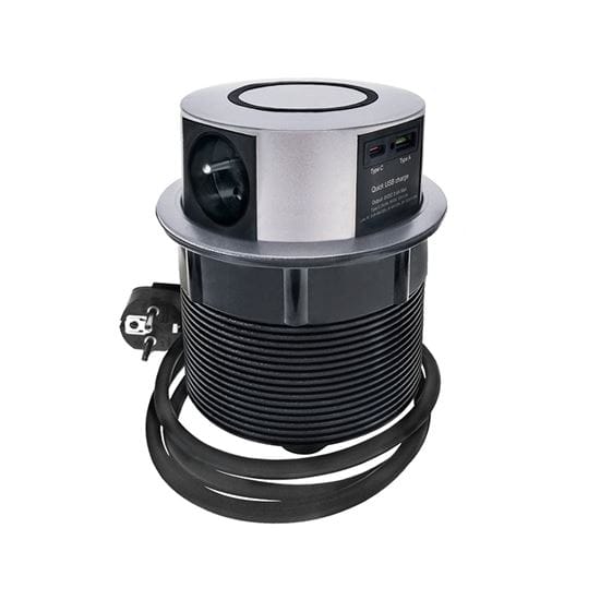Výsuvný blok zásuviek 3z + usb a+c 20w pd, wireless 10w 5 solight 3z + usb a+c 20w pd, wireless 10w, výsuvný blok zásuviek, 2m, strieborný