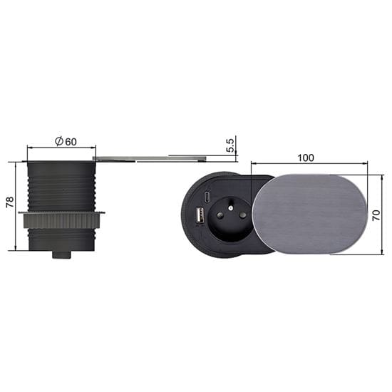 1z + usb a+c 20w pd vstavaná zásuvka s posuvným viečkom, 2m, strieborná 6 solight 1z + usb a+c 20w pd vstavaná zásuvka s posuvným viečkom, 2m, strieborná