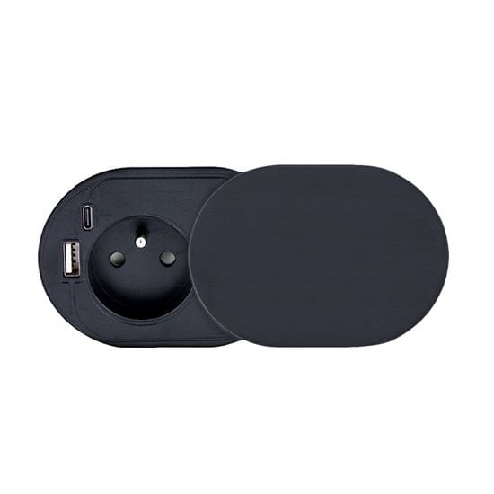 Vstavaná zásuvka s posuvným viečkom1z + usb a+c 20w pd, 2m, matná čierna 1 solight 1z + usb a+c 20w pd vstavaná zásuvka s posuvným viečkom, 2m, matná čierna