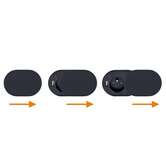 Vstavaná zásuvka s posuvným viečkom1z + usb a+c 20w pd, 2m, matná čierna 6 solight 1z + usb a+c 20w pd vstavaná zásuvka s posuvným viečkom, 2m, matná čierna