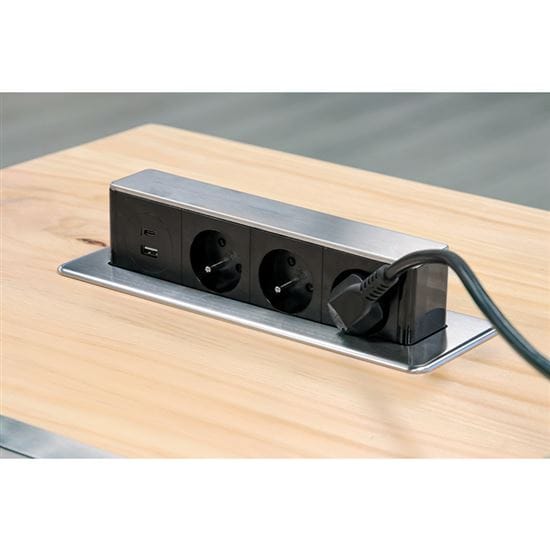 Výsuvný blok zásuviek 3z + usb a+c 20w pd, 2m, nerez oceľ 1 solight 3z + usb a+c 20w pd výsuvný blok zásuviek, 2m, nerez oceľ