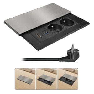 solight vstavný blok zásuviek s posuvným krytom, 2 zásuvky, hdmi, usb a+c 20w pd, 2m, strieborný, skryté zasuvky