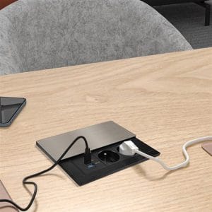 solight vestavný blok zásuviek s posuvným krytom, 2 zásuvky, usb a+c 20w pd, 2m, strieborný