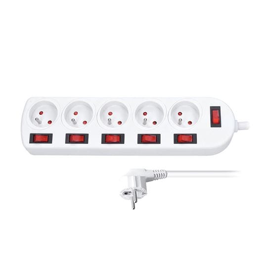 Predlžovací prívod, 5 zásuviek, biely, 6x vypínač, 2m 1 solight predlžovací prívod, 5 zásuviek, biely, 6x vypínač, 2m