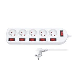 solight predlžovací prívod, 5 zásuviek, biely, 6x vypínač, 3m