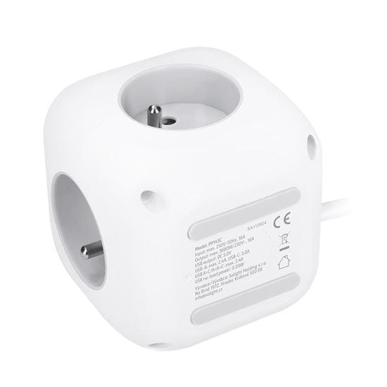 Predlžovací prívod "kocka" s usb-a + usb-c: elegantné riešenie pre váš stôl 3 solight 3z + usb a+c predlžovací prívod kocka, 2m, 3 x 1mm2, biely, vypínač