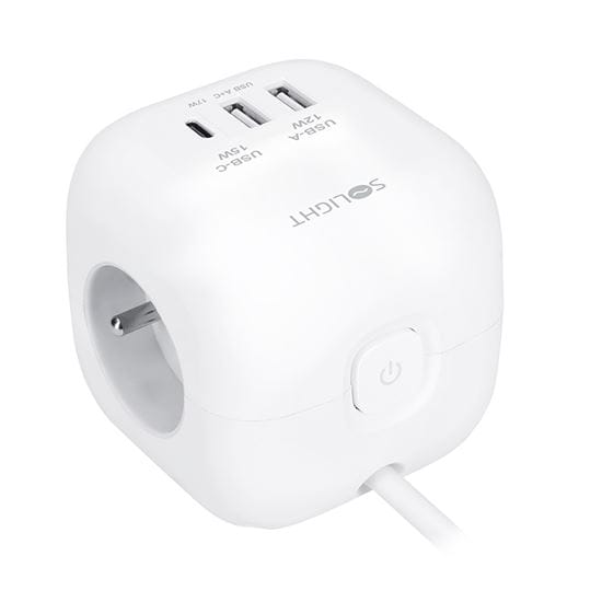 Predlžovací prívod "kocka" s usb-a + usb-c: elegantné riešenie pre váš stôl 2 solight 3z + usb a+c predlžovací prívod kocka, 2m, 3 x 1mm2, biely, vypínač