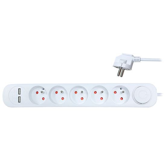 Predlžovací prívod 5 z, usb+nabíjačka 12w, 3m, biely 1 solight predlžovací prívod 5 zásuviek, usb a+a nabíjačka 12w, 3m, 3 x 1mm2, biely, vypínač