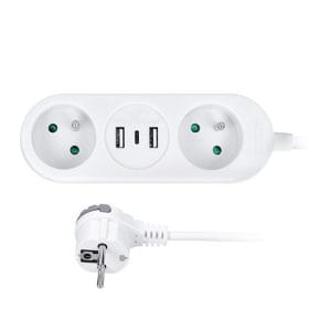 solight 2z + usb a+c 17w, cestovný predlžovací prívod 1.5m, biely