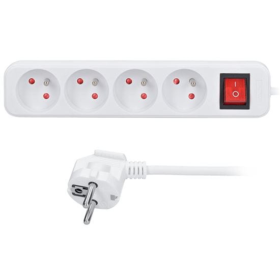 Predlžovací prívod, 4 zásuvky, biely, vypínač, 1,5m 1 solight predlžovací prívod, 4 zásuvky, biely, vypínač, 1,5m