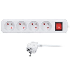 solight predlžovací prívod 3m, 4 zásuvky, vypínač, 16a/3680w, pvc, biely