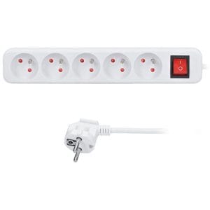 solight predlžovací prívod, 5 zásuviek, biely, vypínač, 2m