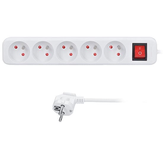 Predlžovací prívod 3m, 5 zásuviek, vypínač, 16a/3680w, pvc, biely 1 solight predlžovací prívod 3m, 5 zásuviek, vypínač, 16a/3680w, pvc, biely