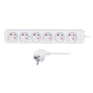 solight predlžovací prívod, 6 zásuviek, biely, 1,5 m, zástrčka, predlžovák, p4you shop