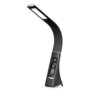 solight led stolná lampička s displayom, 6w, 4100k, koža, čierna