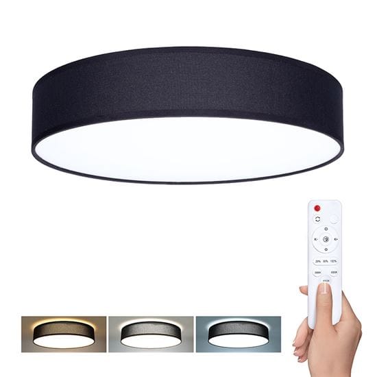 Čierne textilné led svietidlo penley 48w 40cm s ovládačom 1 solight led osvetlenie s diaľkovým ovládaním penley, 48w, 3360lm, 40cm, zmena chromatickosti, stmievateľná