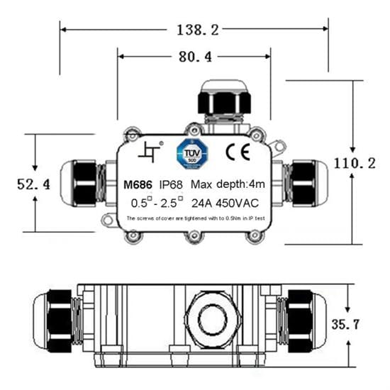 Vodeodolná prepojovacia krabička ip68 3 solight vodeodolná prepojovací krabička ip68, 1x vstup, 2x výstup, 5 12mm, max. 2.5mm2