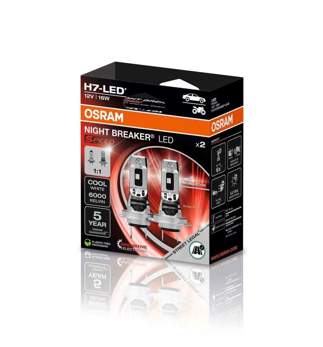 Osram night breaker led speed h7 – legálne led žiarovky, 1:1 dizajn, sada 2ks 1 OSRAM NIGHT BREAKER® H7-LED SPEED 12V 16W 6000K BOX-02 Ecopack, Vyradené - náhrada 64210DWNBSP450-2HB