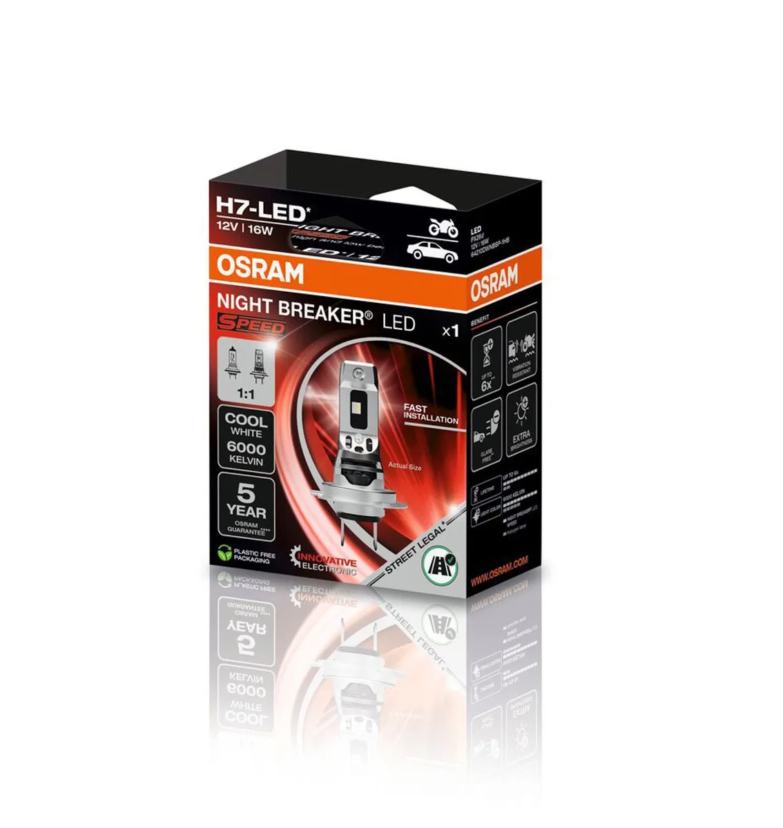 Osram night breaker led speed h7 – legálna led žiarovka, 1:1 dizajn 1 OSRAM NIGHT BREAKER® H7-LED SPEED MOTO 12V 16W 6000K OSRAM BOX-01 Ecopack